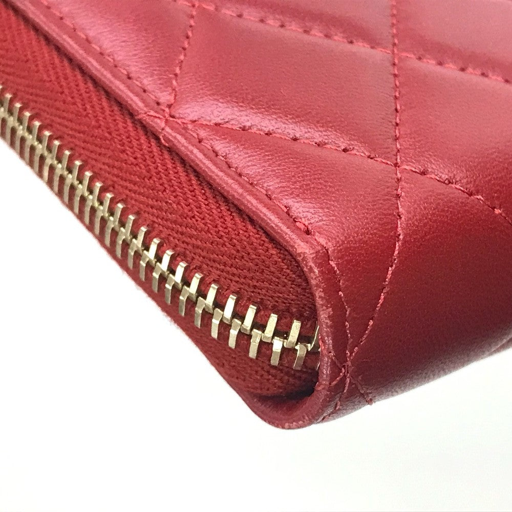 CHANEL Long Wallet Purse ‚`80979 lambskin Red Matrasse With logo Women