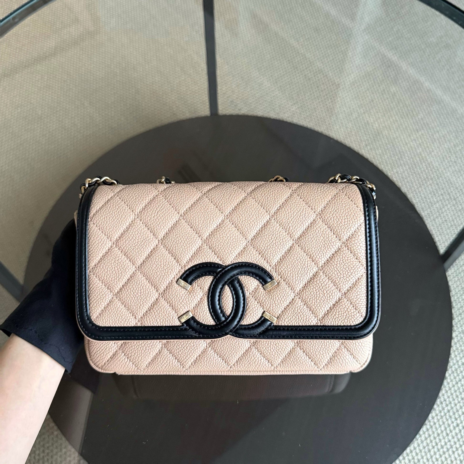 Chanel Filigree Flap Small - Caviar Quilted Black Beige Gold Hardware Series 24