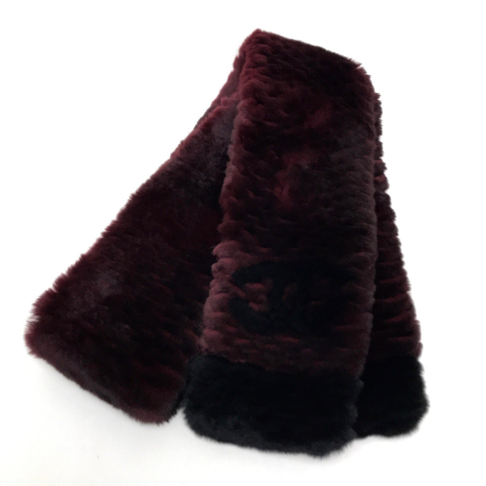Chanel Scarf fur Bordeaux CC COCO Mark