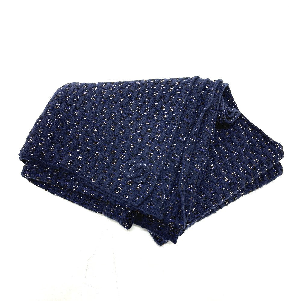 Chanel Scarf cashmere COCO Mark Braid Blue