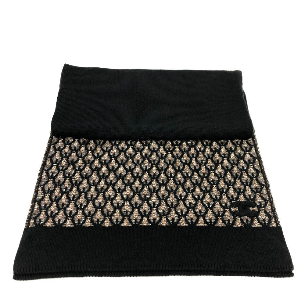 Chanel Scarf cashmere Total pattern COCO Mark Black