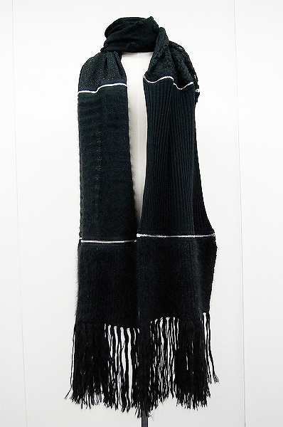 Chanel Scarf Wool type patchwork Camelia zipper Black