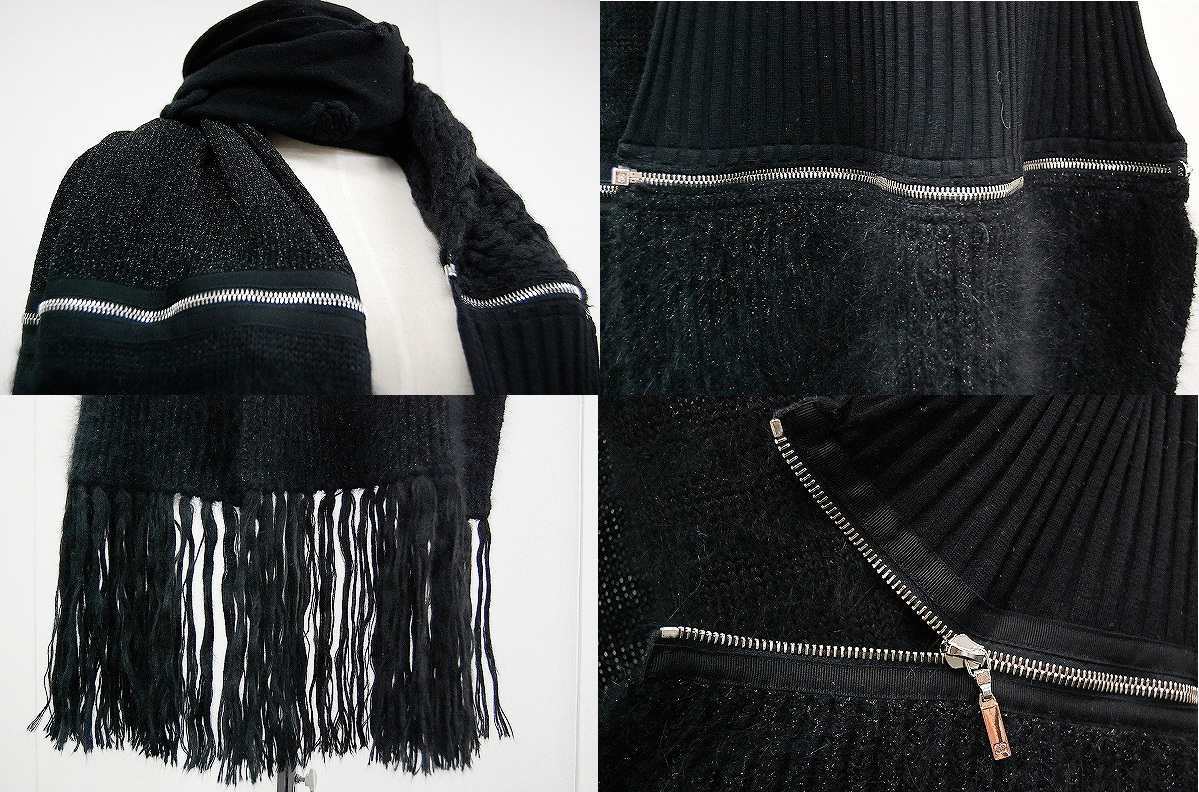 Chanel Scarf Wool type patchwork Camelia zipper Black