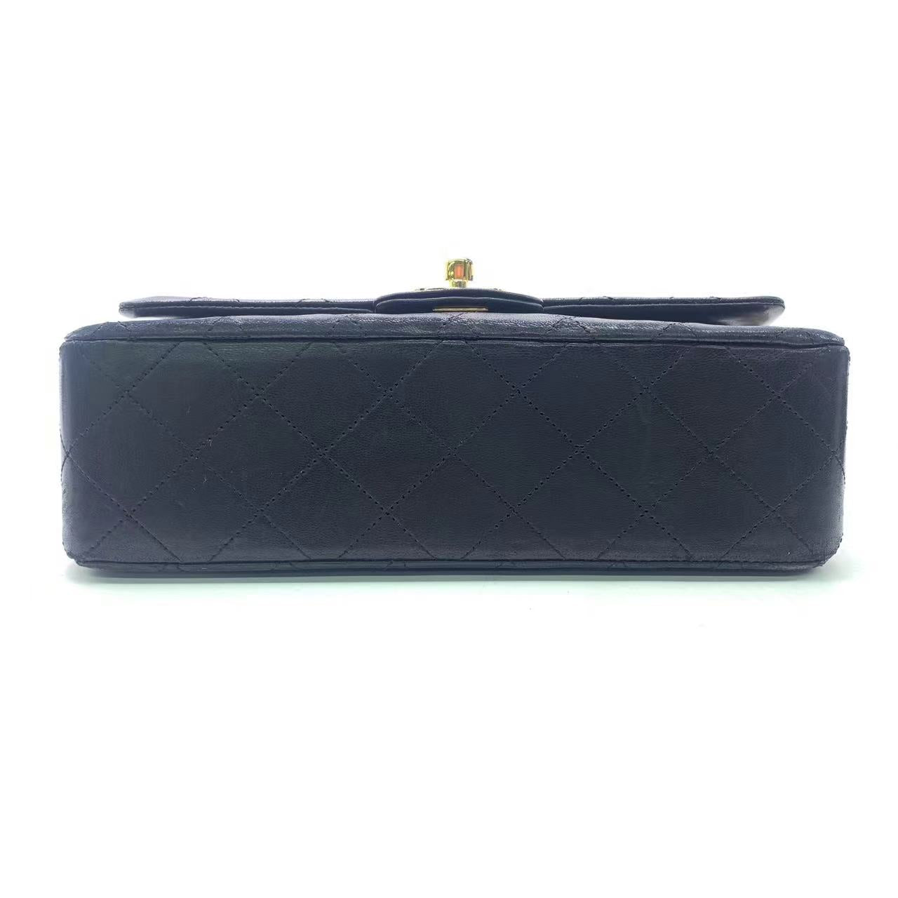Chanel Classic Flap Lambskin 24k Hardware Black Gold Small Leather Handbag