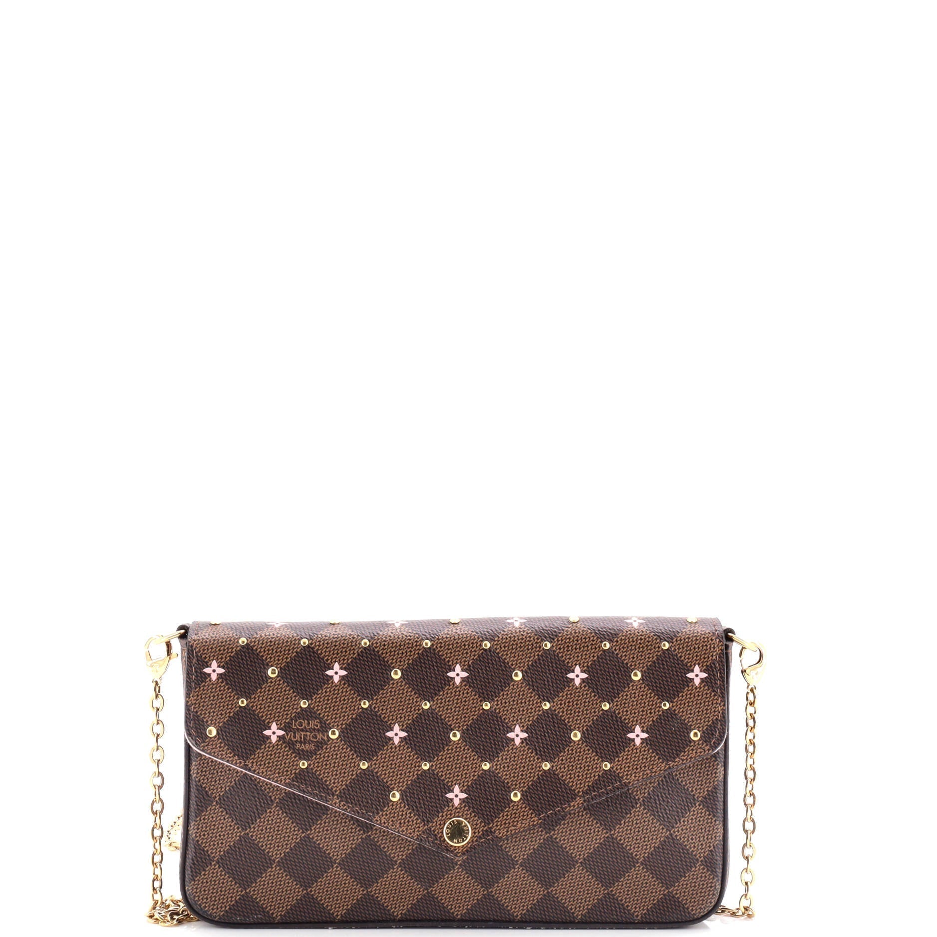 Louis Vuitton Felicie Pochette Flower Printed Studded Damier Clutch Clutch Bag