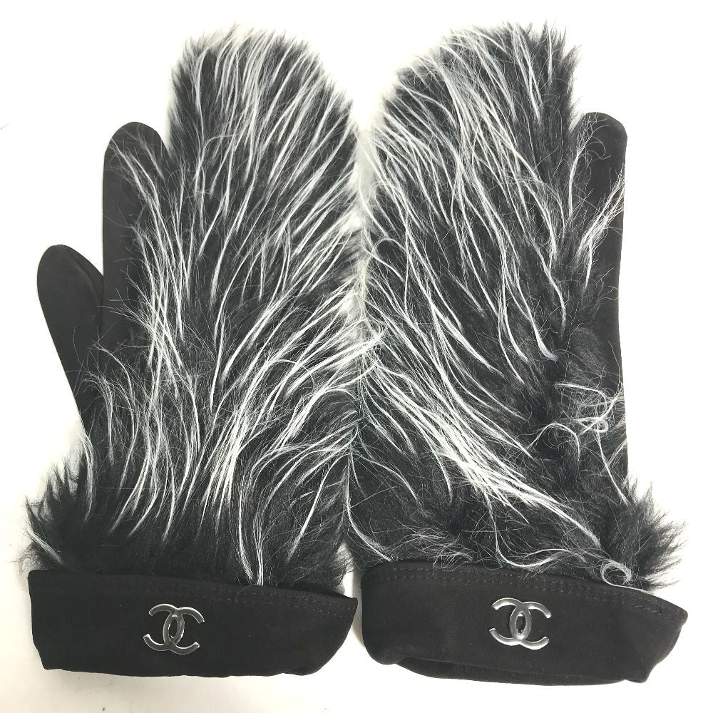 Chanel gloves suede Fur CC COCO Mark Black Handbag