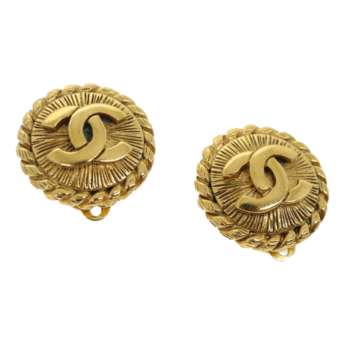 Chanel Coco Mark Earring Metal Gold Cc Auth 30468A