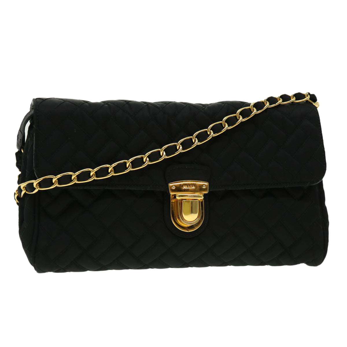 Prada Shoulder Bag Nylon Black Gold