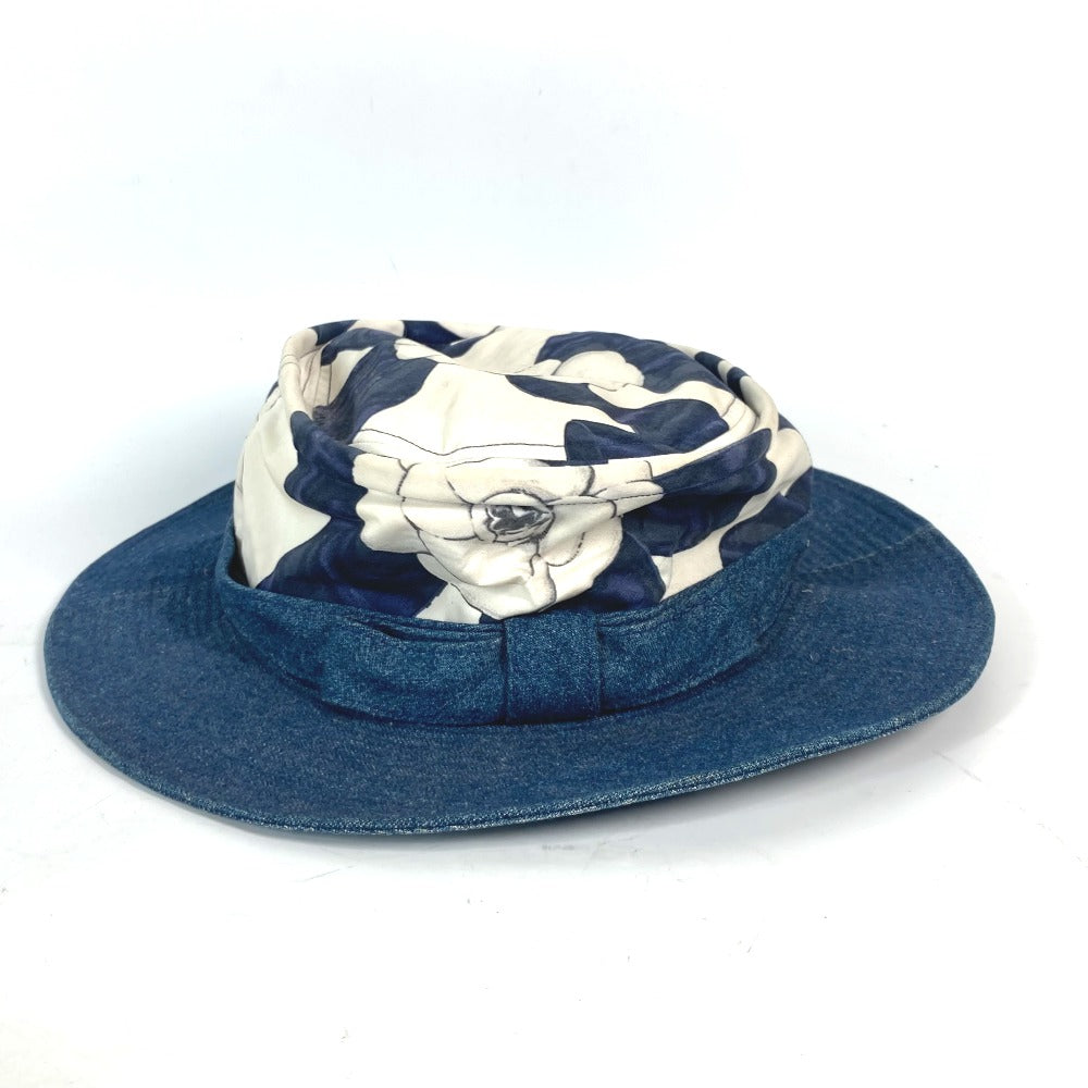 CHANEL hat canvas blue Ribbon Ribon Camellia logo denim Women 57  