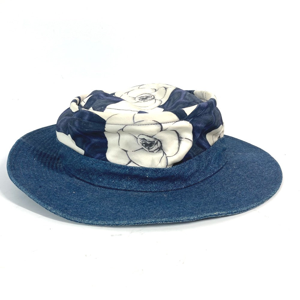 CHANEL hat canvas blue Ribbon Ribon Camellia logo denim Women 57  
