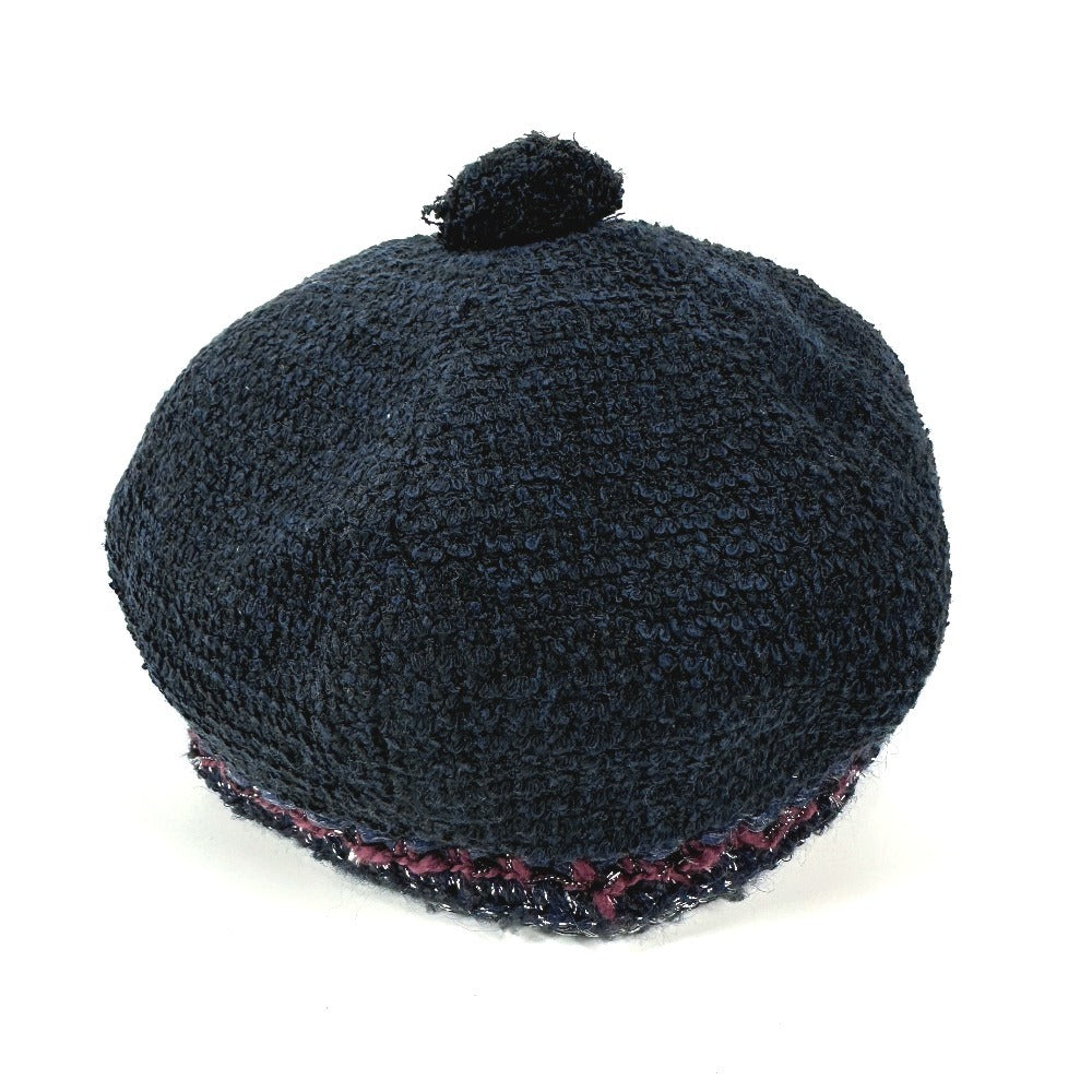 Chanel Knit hat cotton Navy Glitter logo