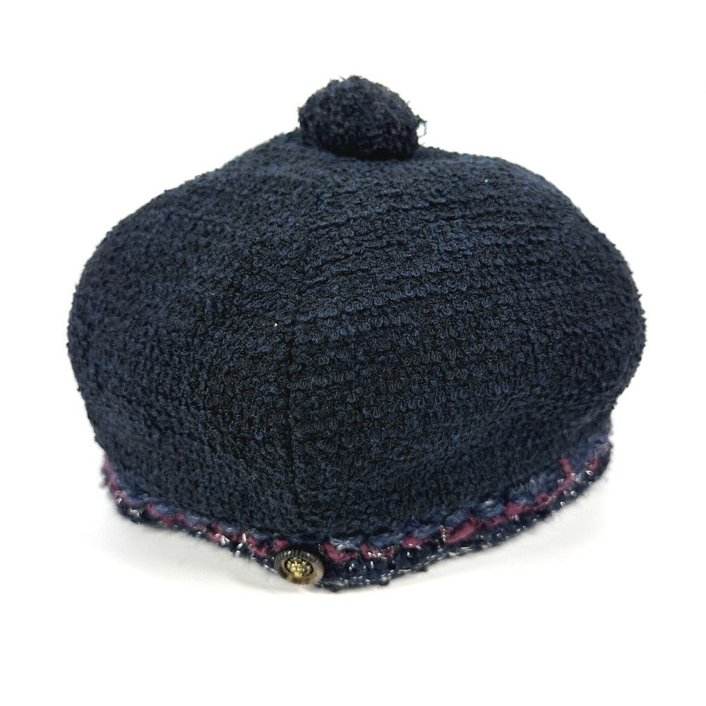 Chanel Knit hat cotton Navy Glitter logo