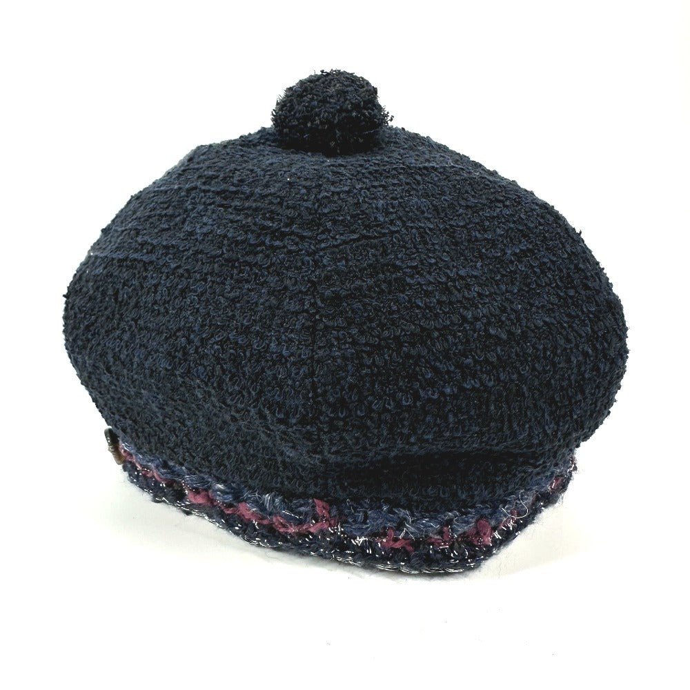Chanel Knit hat cotton Navy Glitter logo