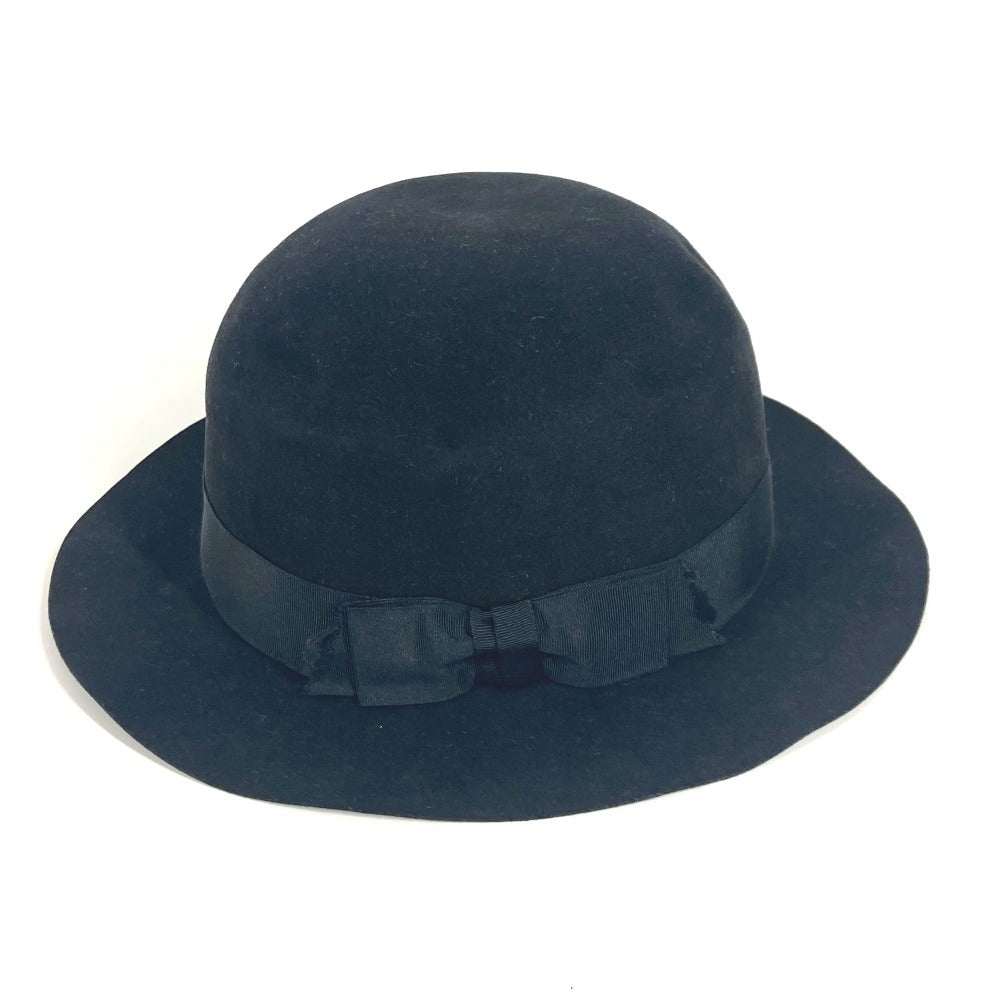 Chanel hat felt logo ribbon Black