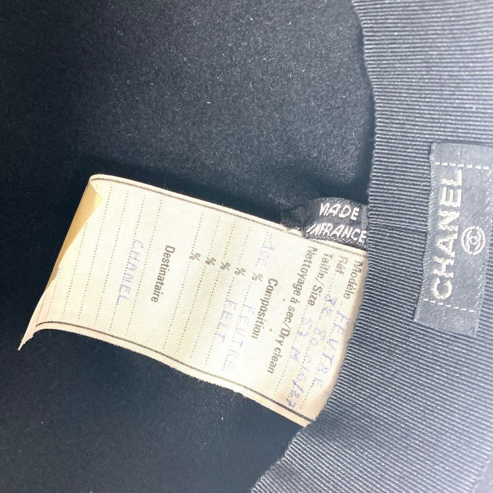 Chanel hat felt logo ribbon Black