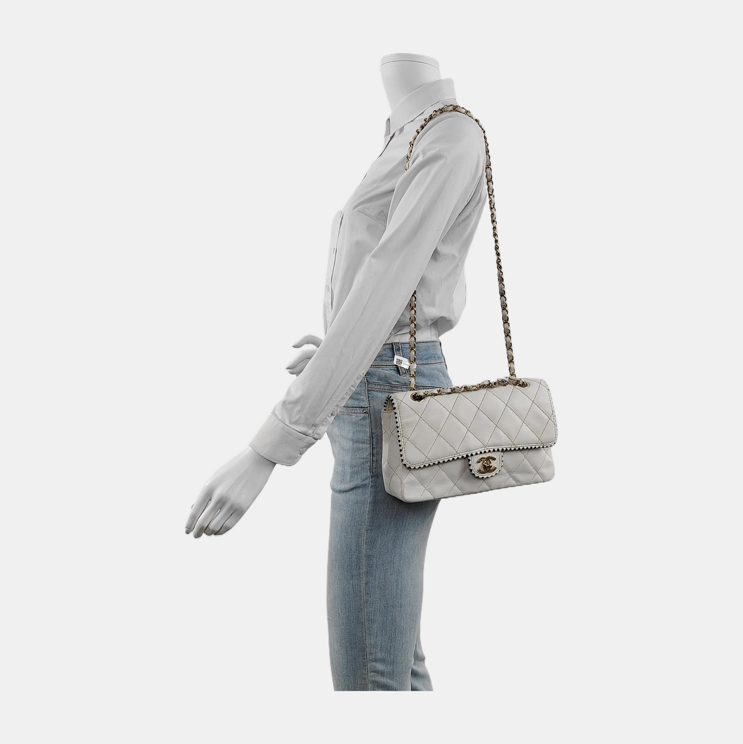 Chanel Classic Flap Happy Stitch Contrast Trim Black White Leather Handbag