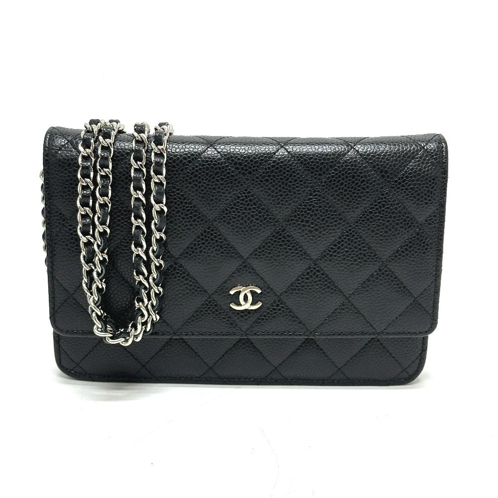Chanel Caviar skin Matrasse COCO Mark Classic Black Wallet Case