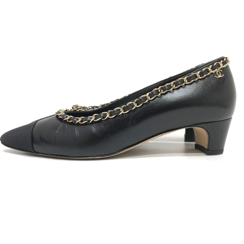 CHANEL pumps G35386 leather black 20C CC COCO Mark Chain 35  1/2