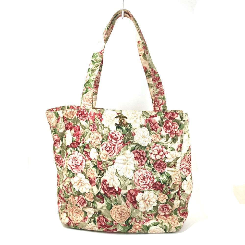 Chanel Floral Flower CC COCO Mark Pink Canvas Tote Bag
