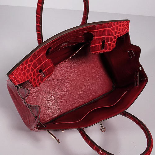 Hermes Luxury Birkin Cm Crocodile Bag With Strap Leather Red Travel Bag