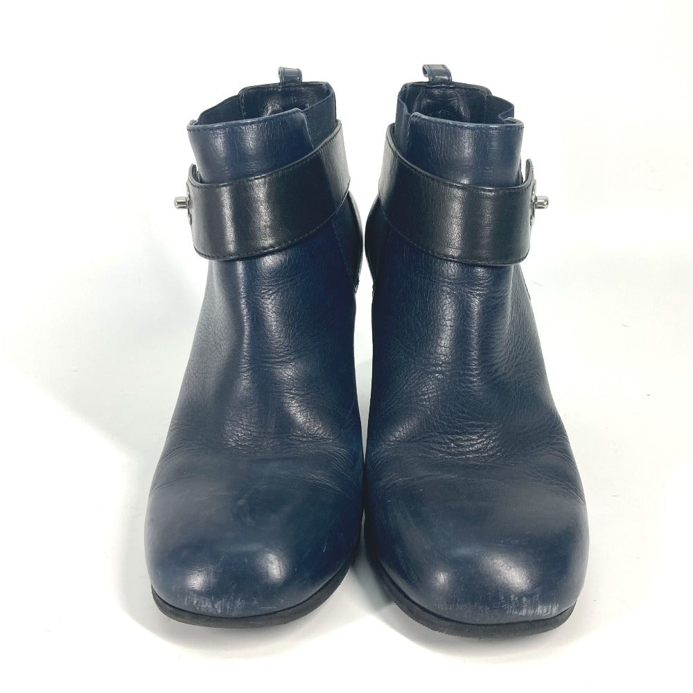 CHANEL boots G29293 leather Navy short boots shoes shoes heels CC COCO Mark Turnlock Women 37.5  
