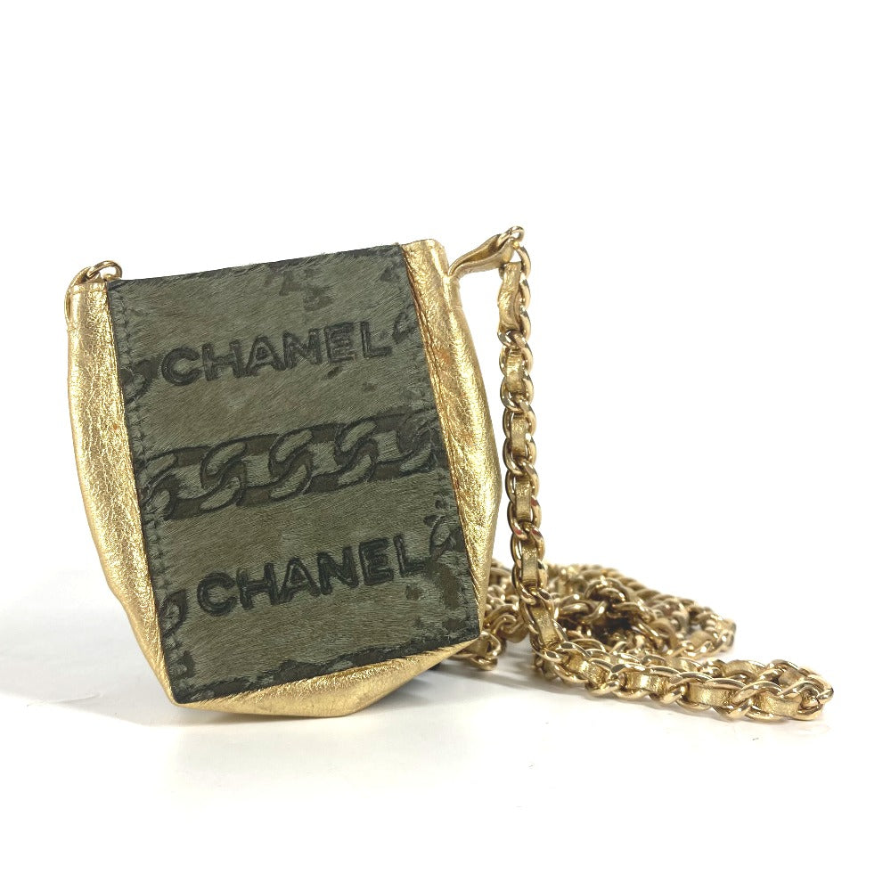 CHANEL Shoulder Bag Leather / Harako khaki bag pochette logo Chain Women  