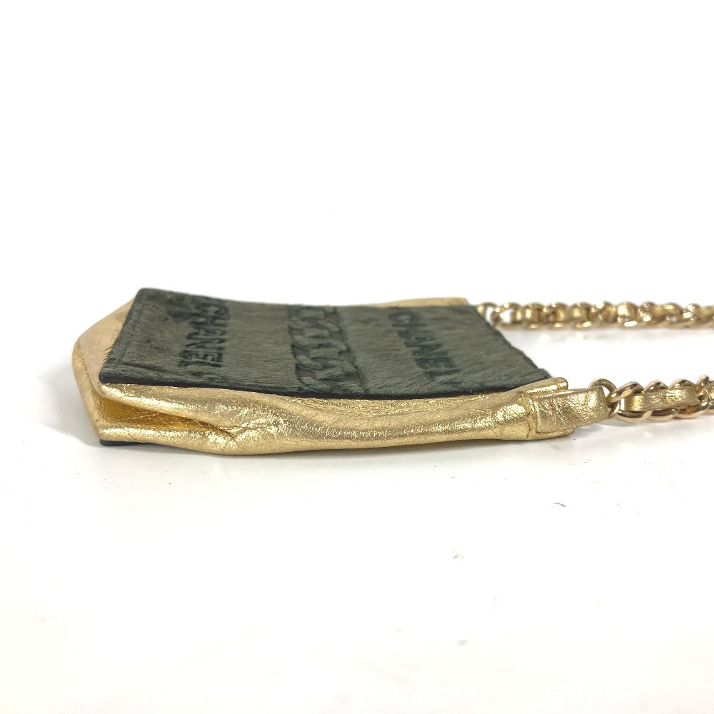 CHANEL Shoulder Bag Leather / Harako khaki bag pochette logo Chain Women  