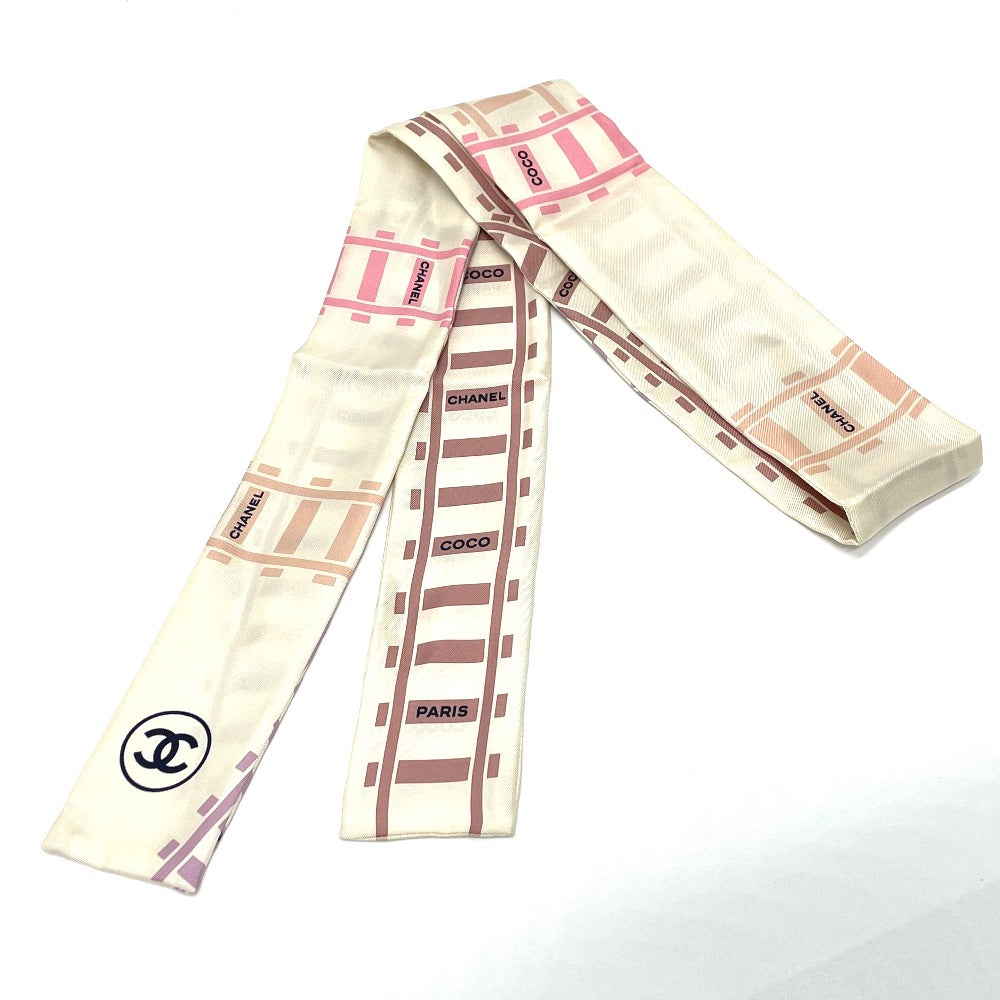 Chanel scarf silk CCCOCO Mark Track motif White