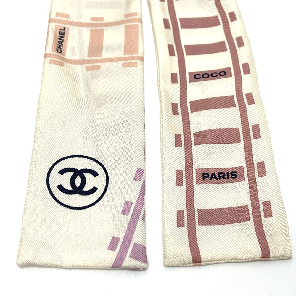 Chanel scarf silk CCCOCO Mark Track motif White