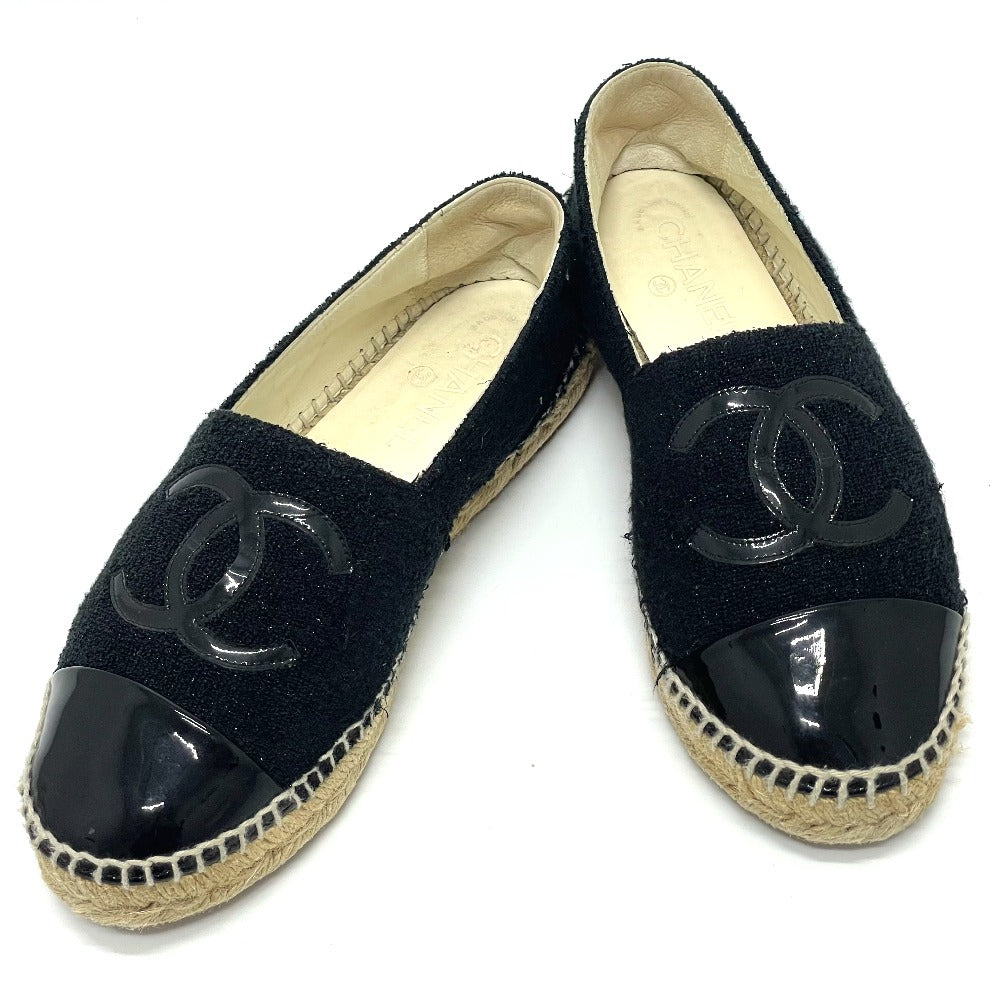 Chanel Slip-on Tweed Patent CCCOCO Mark Espadrille Black Leather Handbag