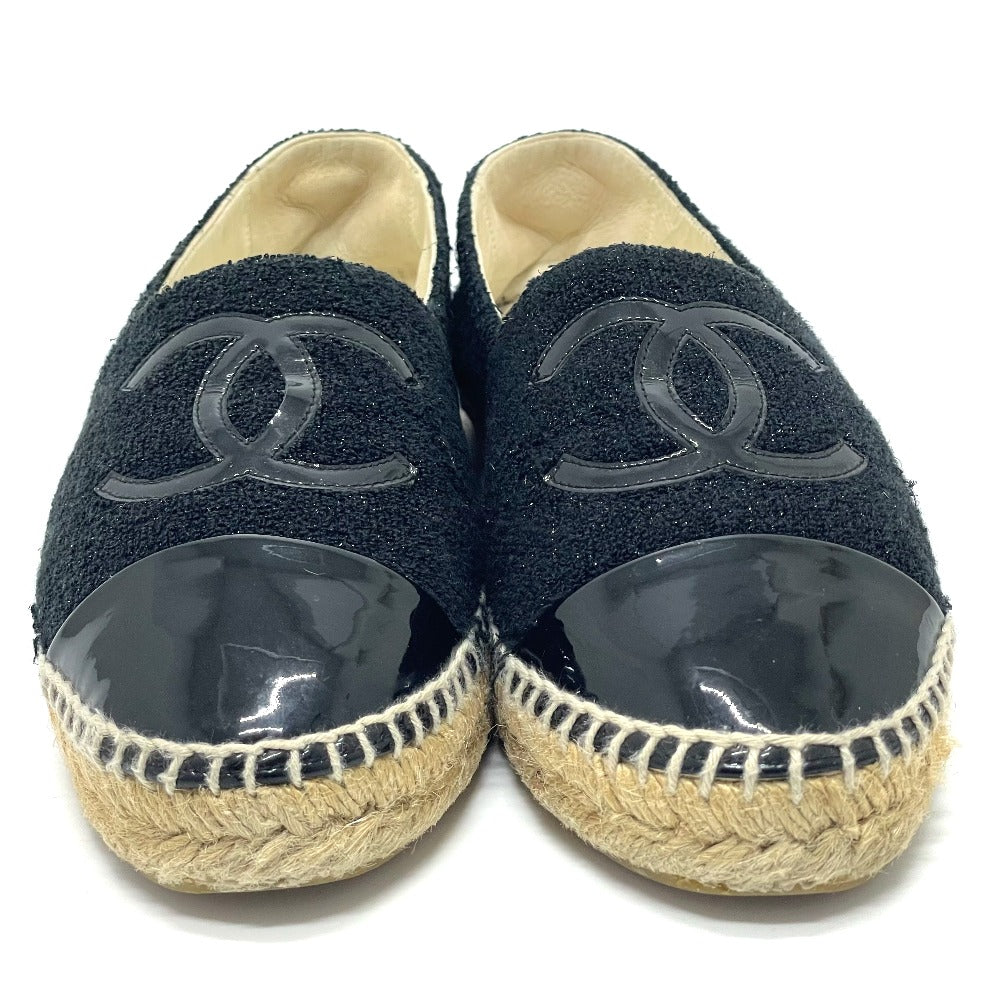 Chanel Slip-on Tweed Patent CCCOCO Mark Espadrille Black Leather Handbag