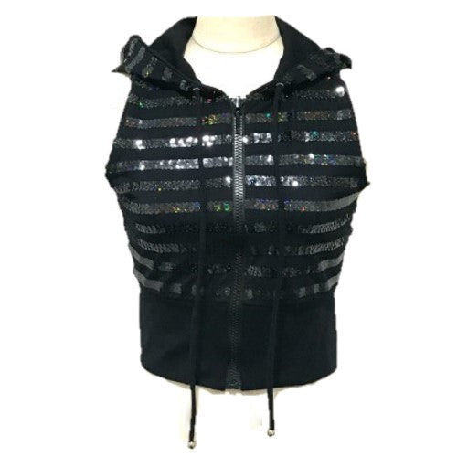 Chanel Vest Sequin 19C Zip up 38 Black Handbag