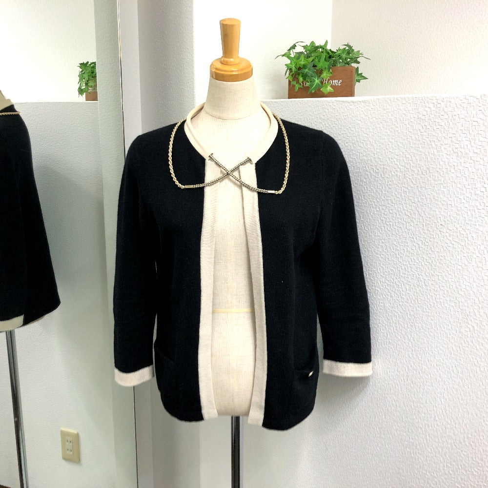 Chanel cardigan knit Bicolor COCO Button 38 Black Handbag