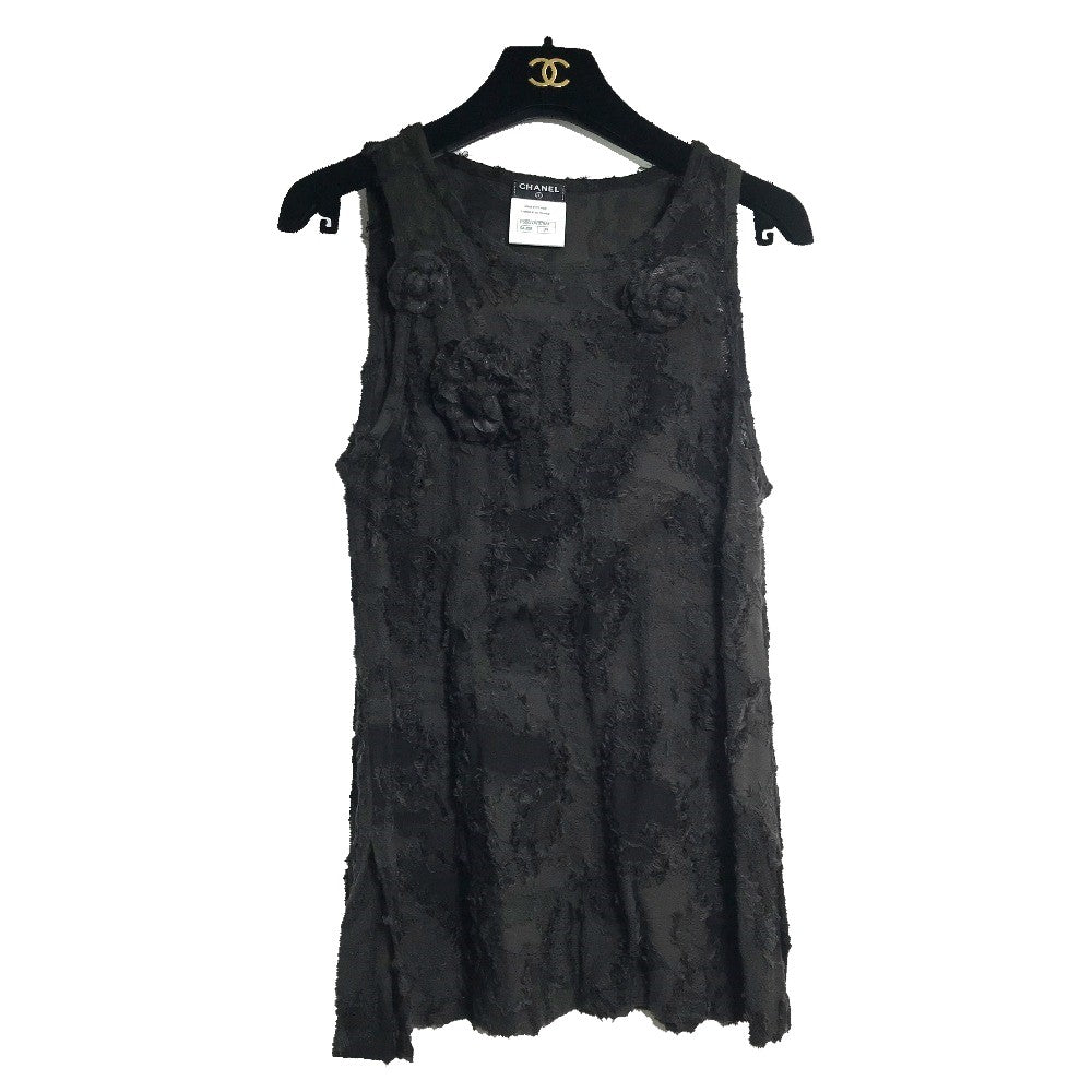 Chanel camisole cotton Apparel Sleeveless Camellia motif Black Handbag