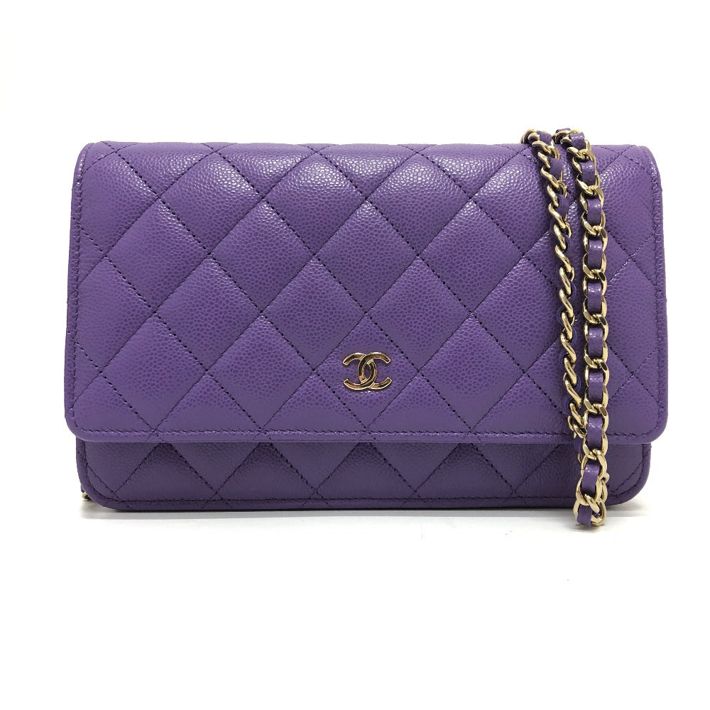 Chanel Caviar skin purple Long Purse CCCOCO Wallet Case