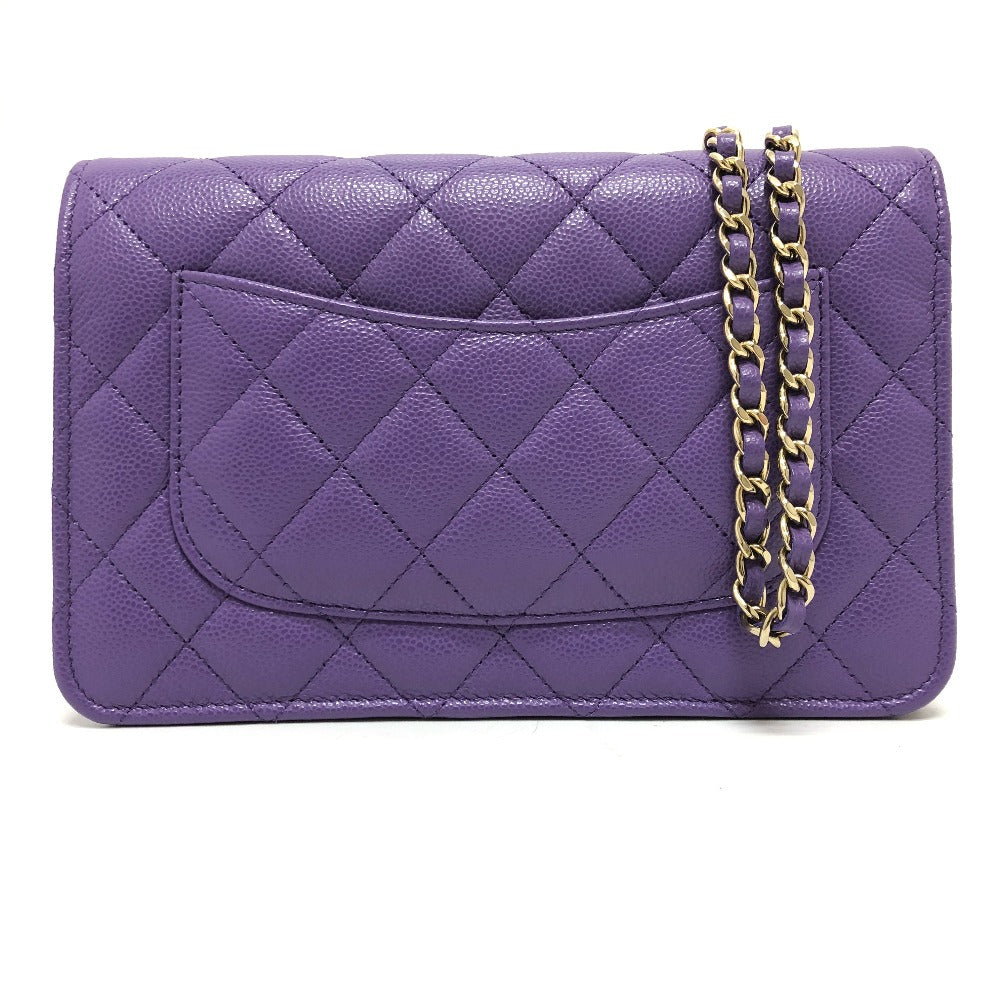 Chanel Caviar skin purple Long Purse CCCOCO Wallet Case