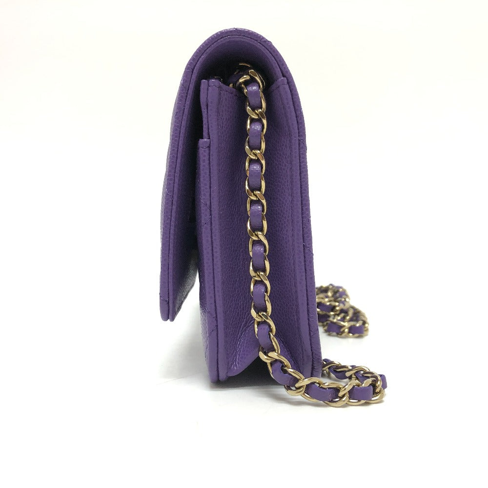 Chanel Caviar skin purple Long Purse CCCOCO Wallet Case