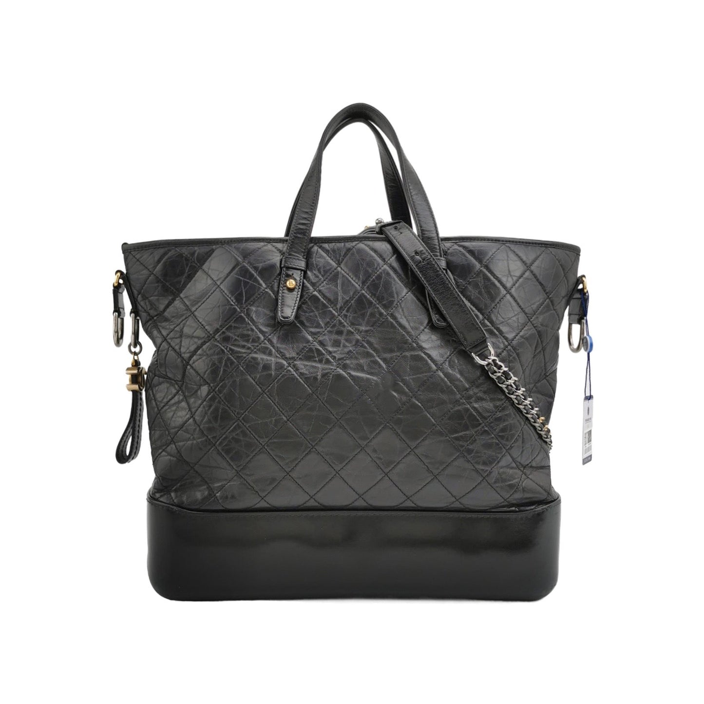 Chanel Gabrielle Crumbled Calfskin Hardware Black Silver Leather Tote Bag