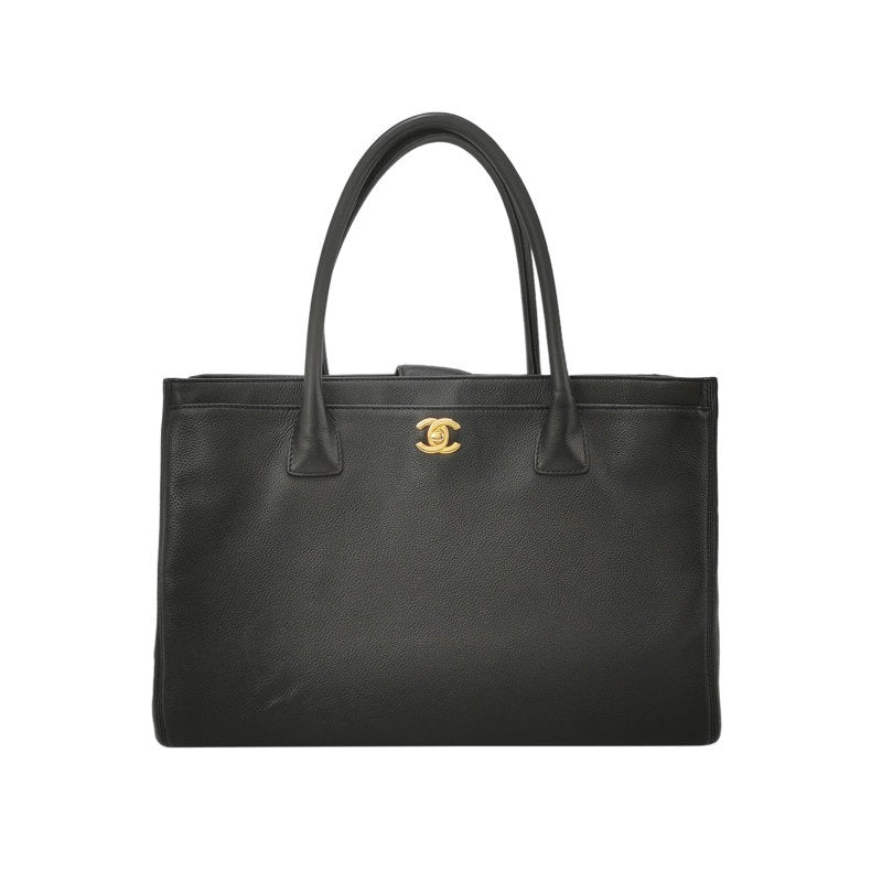 Chanel Cerf Executive Caviar Hardware Black Gold Leather Handbag