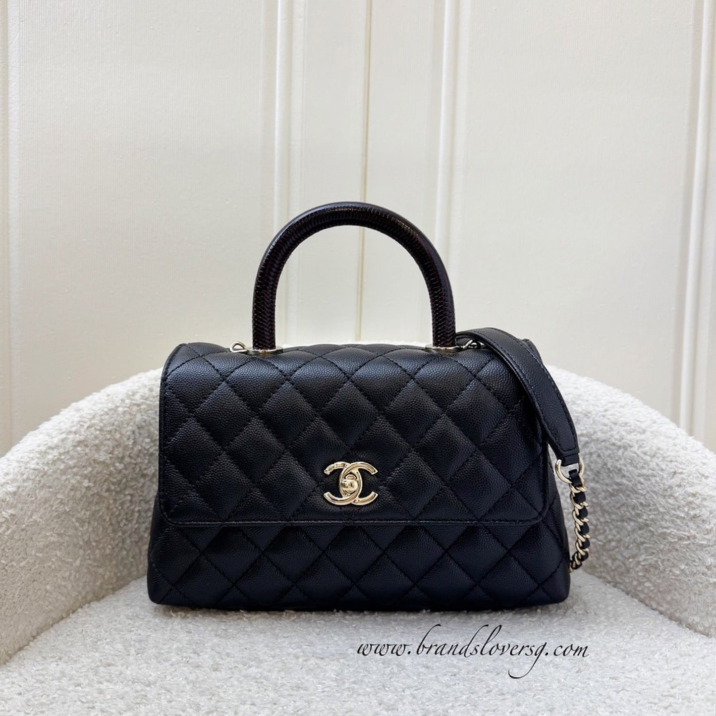 Chanel Small (24CM) Coco Handle in Black Caviar,burgundy Lizard Embossed Calfskin Handle and Lghw ( ) Handbag