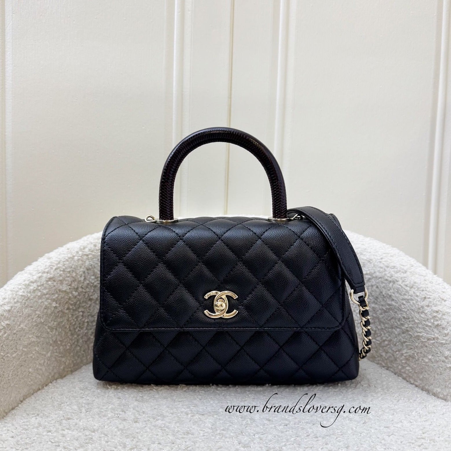 Chanel Small (24CM) Coco Handle in Black Caviar,burgundy Lizard Embossed Calfskin Handle and Lghw ( ) Handbag