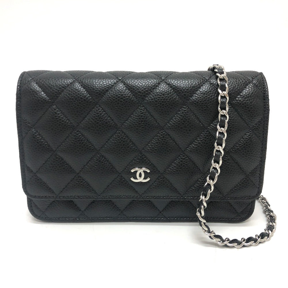 Chanel Caviar skin Long Purse COCO Mark Black Wallet Case