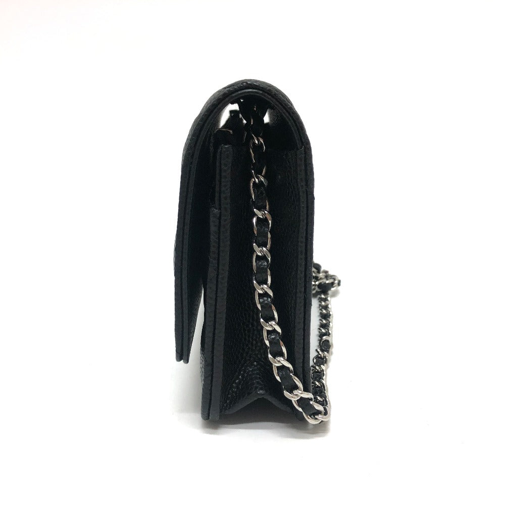 Chanel Caviar skin Long Purse COCO Mark Black Wallet Case