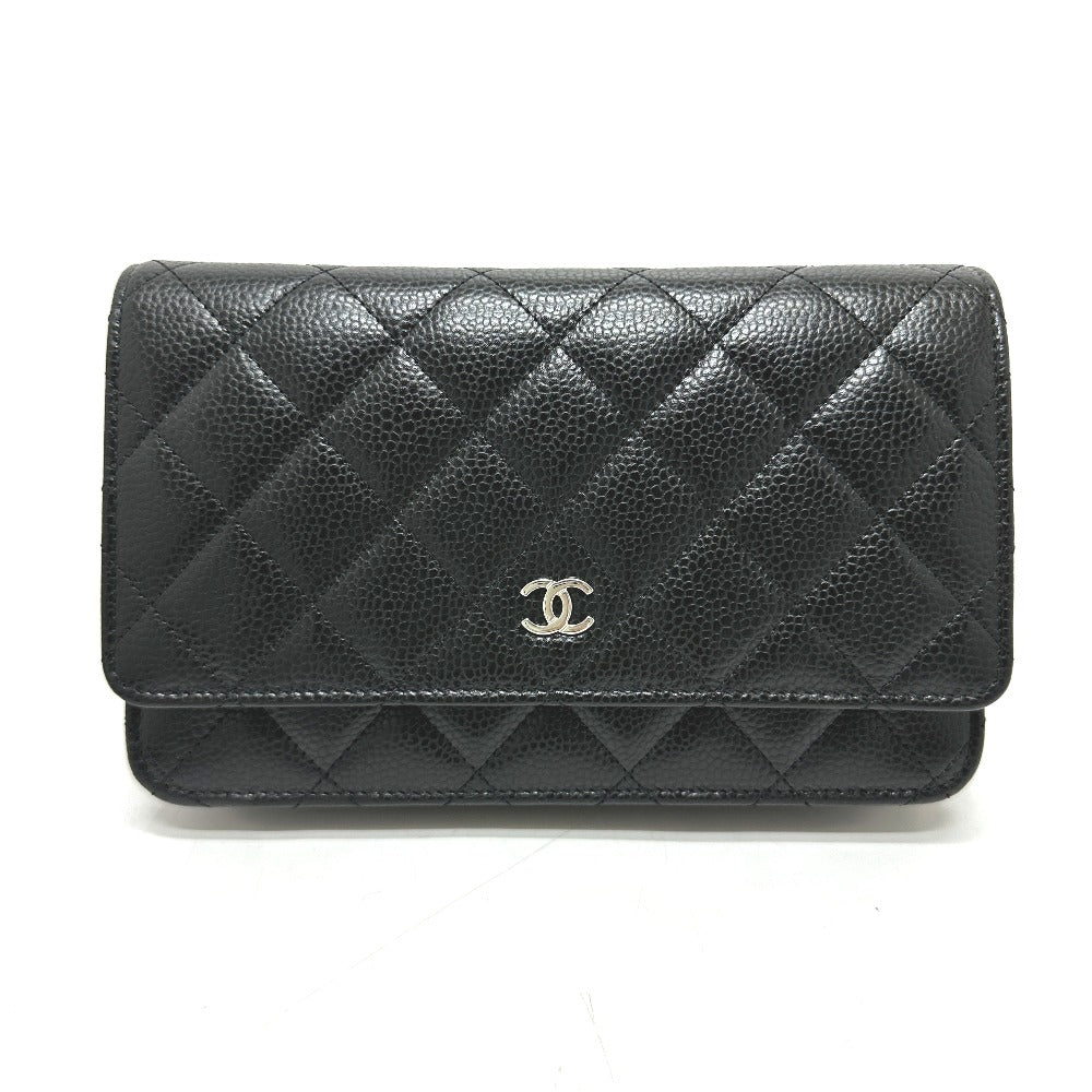 Chanel Caviar skin CC Matelasse COCO Mark Black Wallet Case