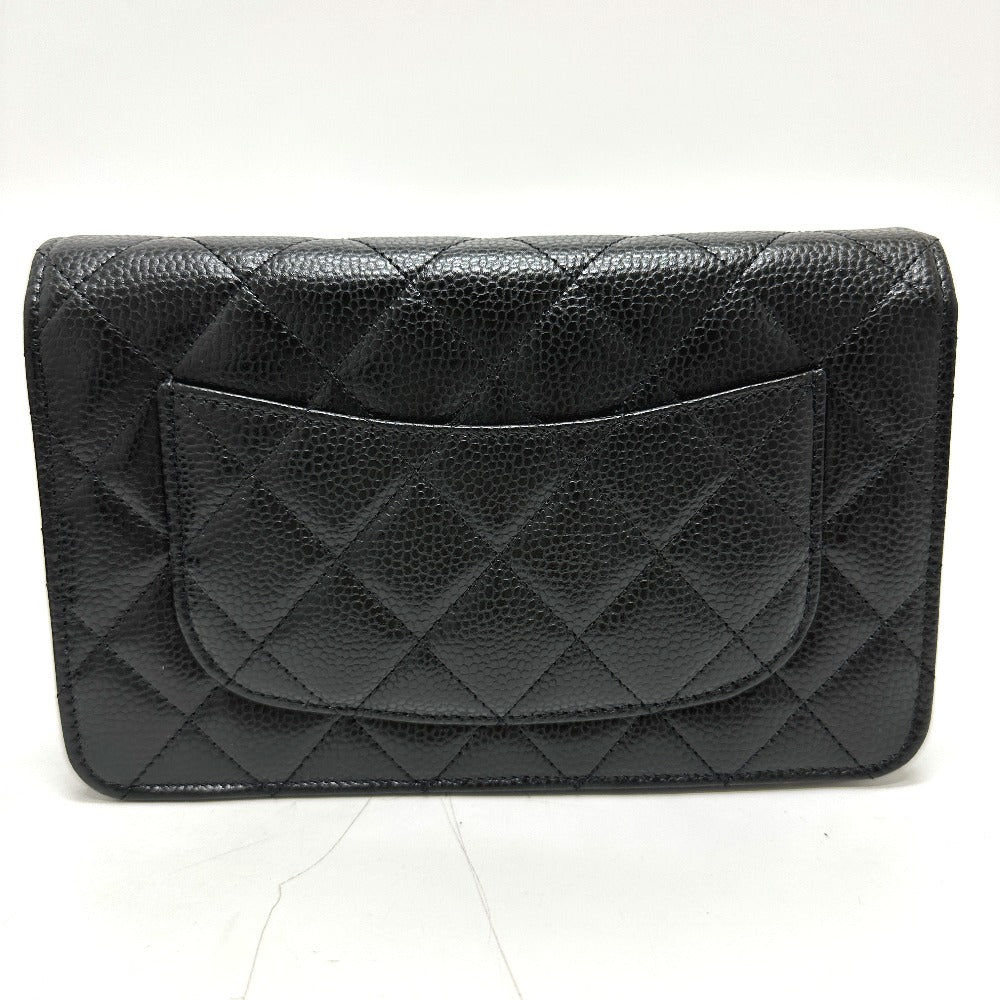 Chanel Caviar skin CC Matelasse COCO Mark Black Wallet Case