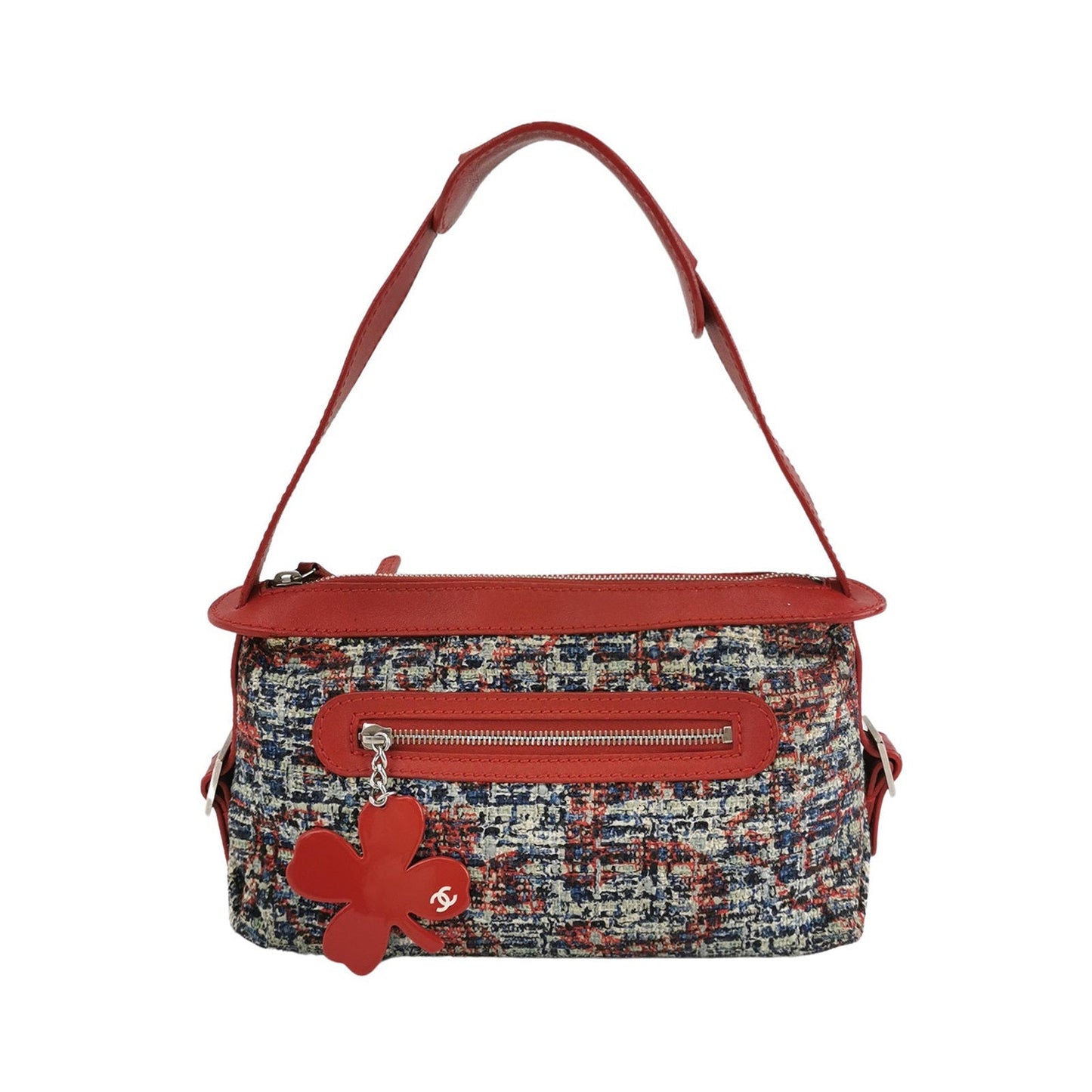 Chanel Tweed Clover Charm Red Key Chain