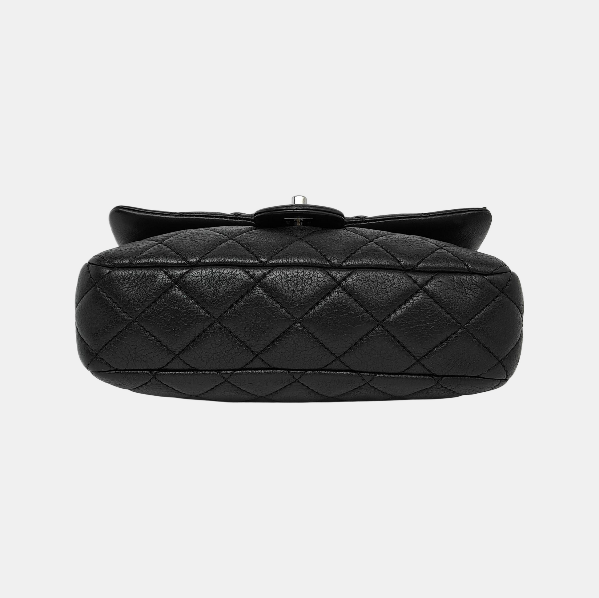 Chanel Calfskin Flap Zipper Hardware Black Gold Silver Leather Handbag