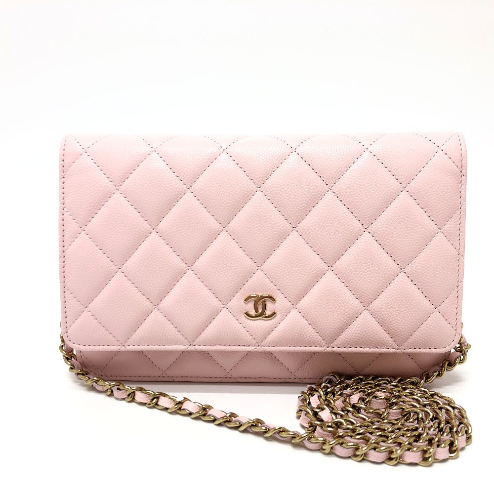 Chanel Caviar skin COCO Mark CC Pink Wallet Case