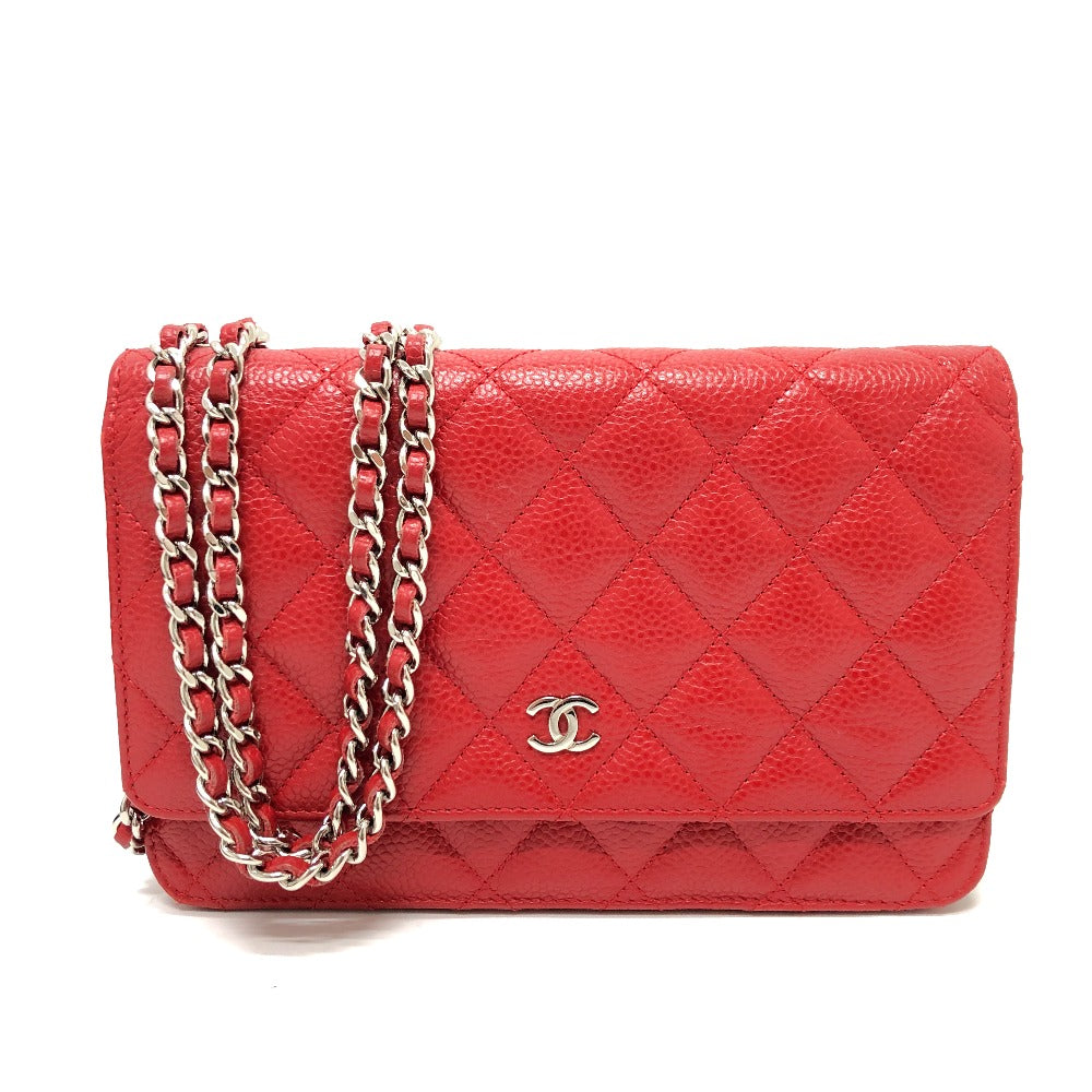 Chanel Caviar skin Long Purse CC COCO Red Wallet Case