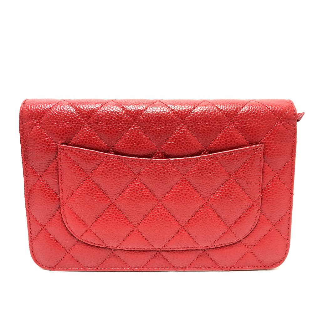 Chanel Caviar skin Long Purse CC COCO Red Wallet Case